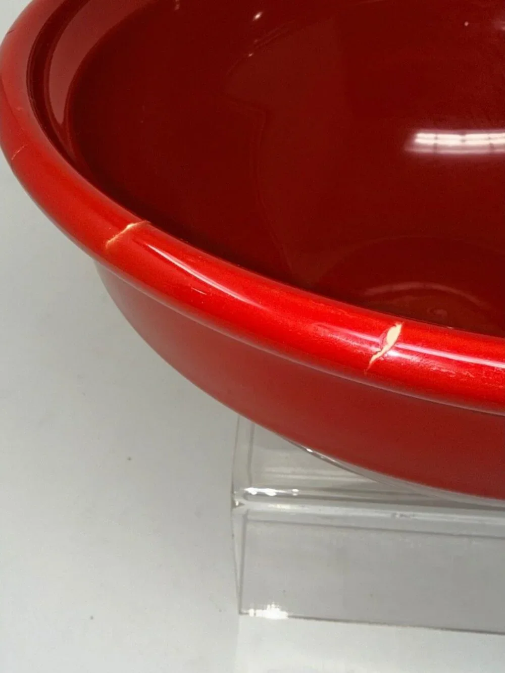 Emile Henry Red Mixing Bowl 12.2 In Diameter Ceramic France Unglazed Base-READ